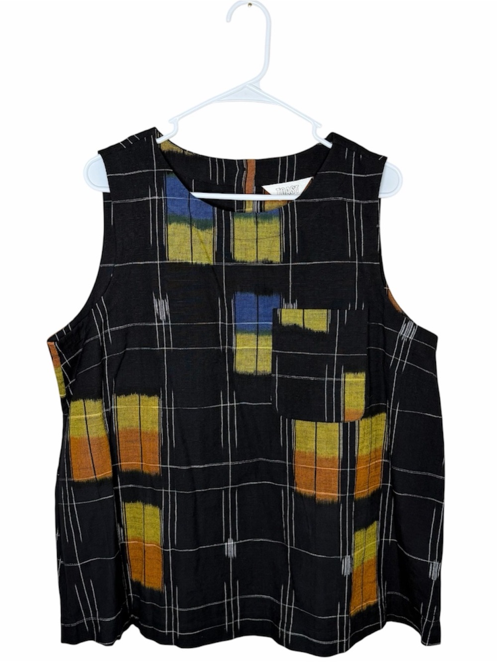 Toast Sleeveless Blouse Top Size 18 Black Orange Yellow Blue Print 100% Cotton